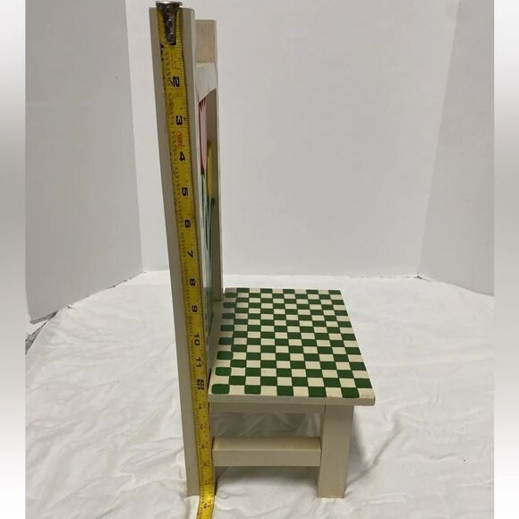 Vintage Hand Painted Wooden Doll Chair With Hand Carved Floral Cutout Design - Picture 3 of 9